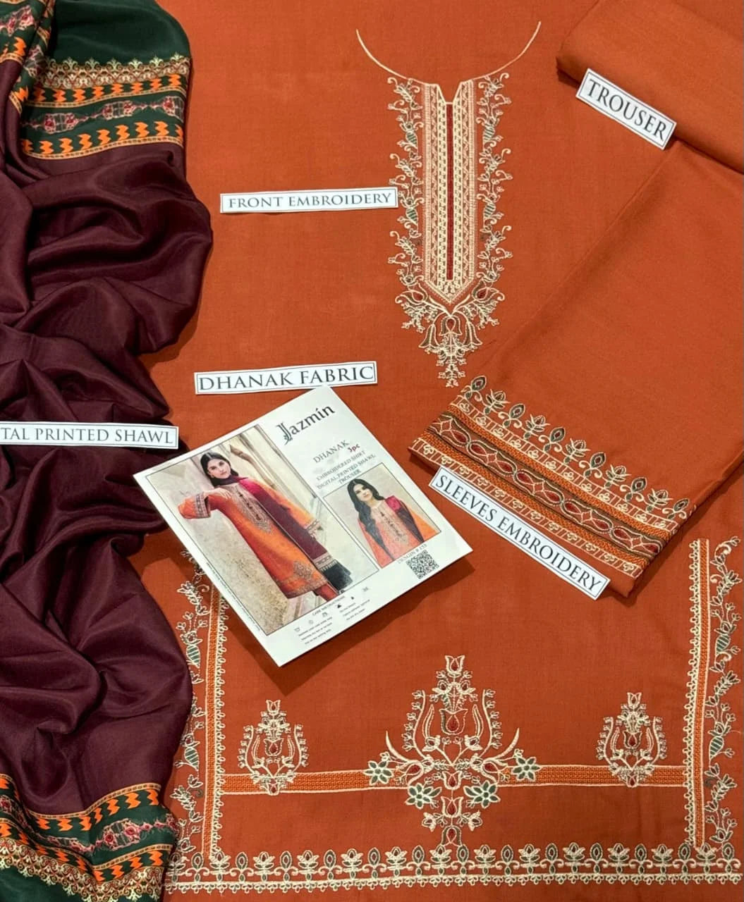 JAZMIN DHANAK 3PC EMBROIDERY