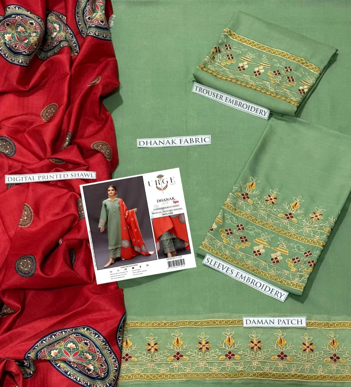URGE DHANAK 3PC EMBROIDERY